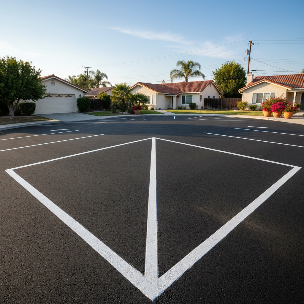 Completed asphalt striping work at a residential property in Long Beach, CA