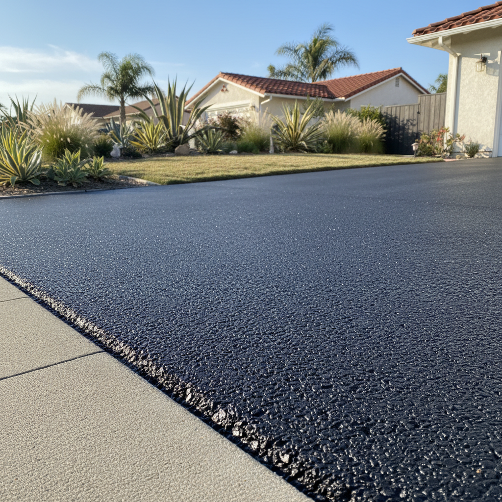 Completed asphalt paving work at a residential property in Long Beach, CA