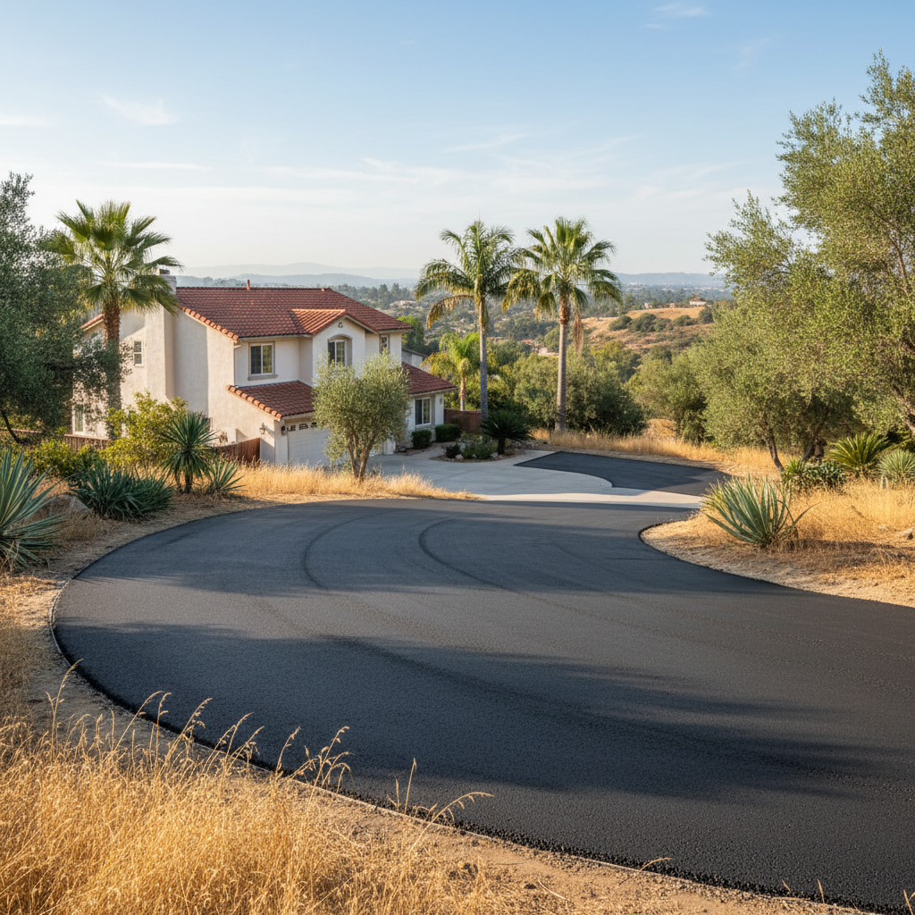 Completed asphalt repair work at a residential property in Los Angeles, CA
