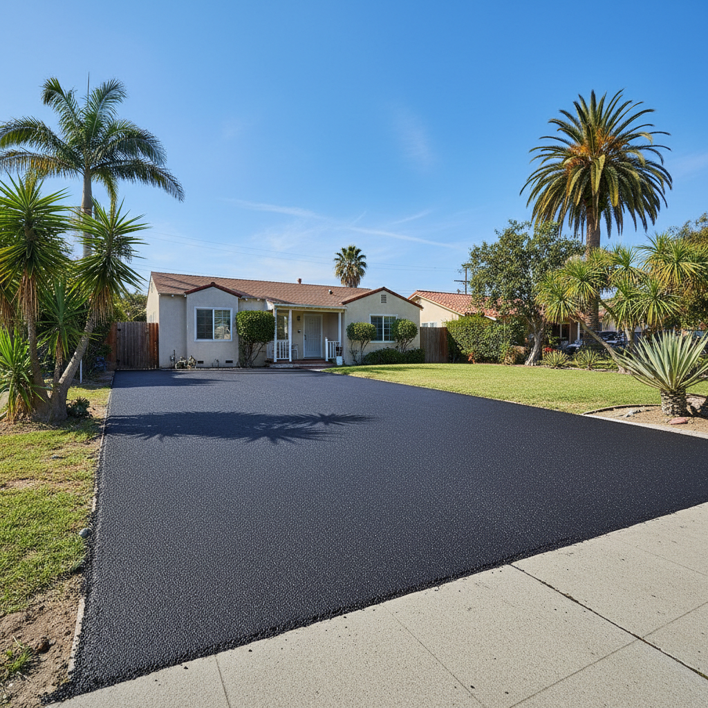 Completed driveway paving work at a residential property in Los Angeles, CA