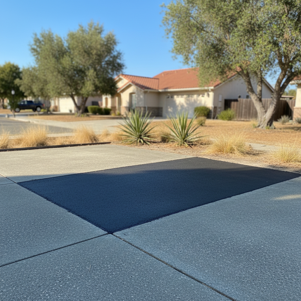 Completed asphalt patching work at a residential property in Tracy, CA
