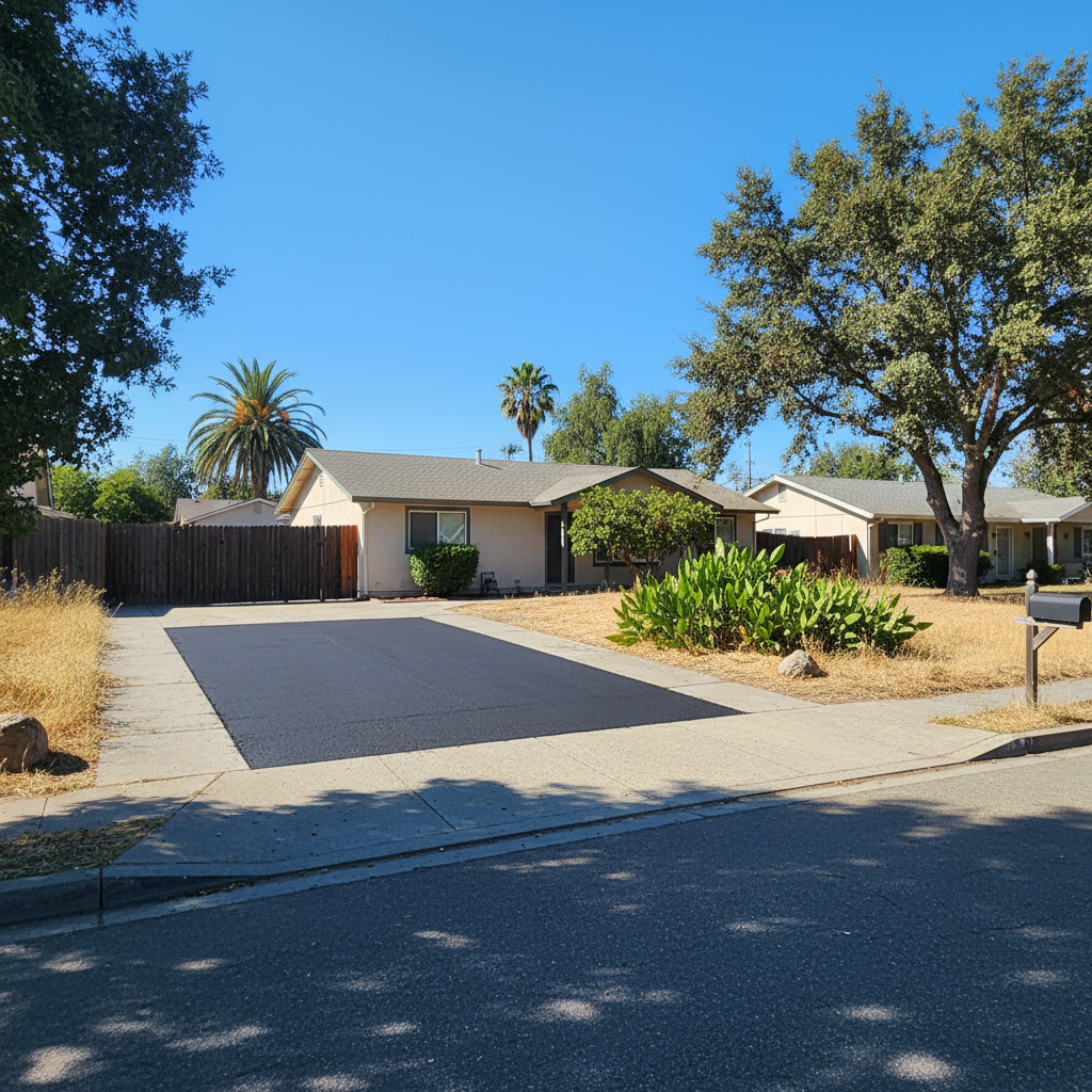 Completed asphalt patching work at a residential property in Tracy, CA