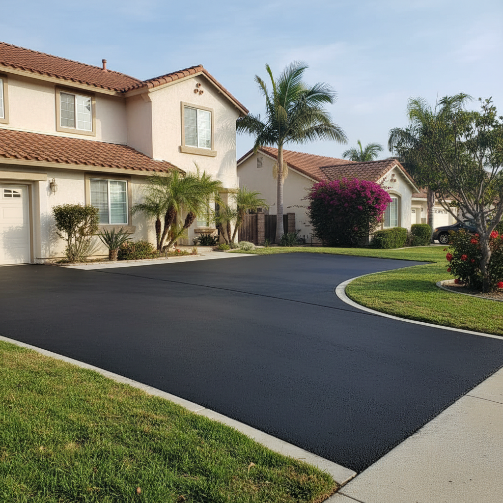 Completed asphalt paving work at a residential property in Oceanside, CA