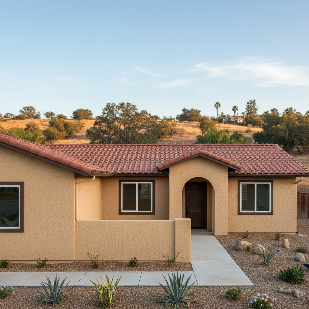 Completed stucco installation work at a residential property in Hemet, CA