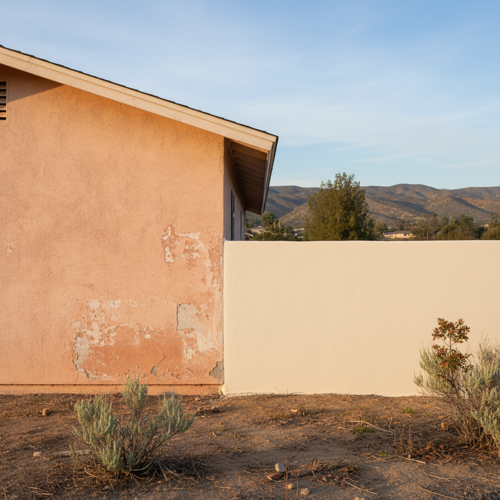 Completed stucco repair work at a residential property in Hemet, CA