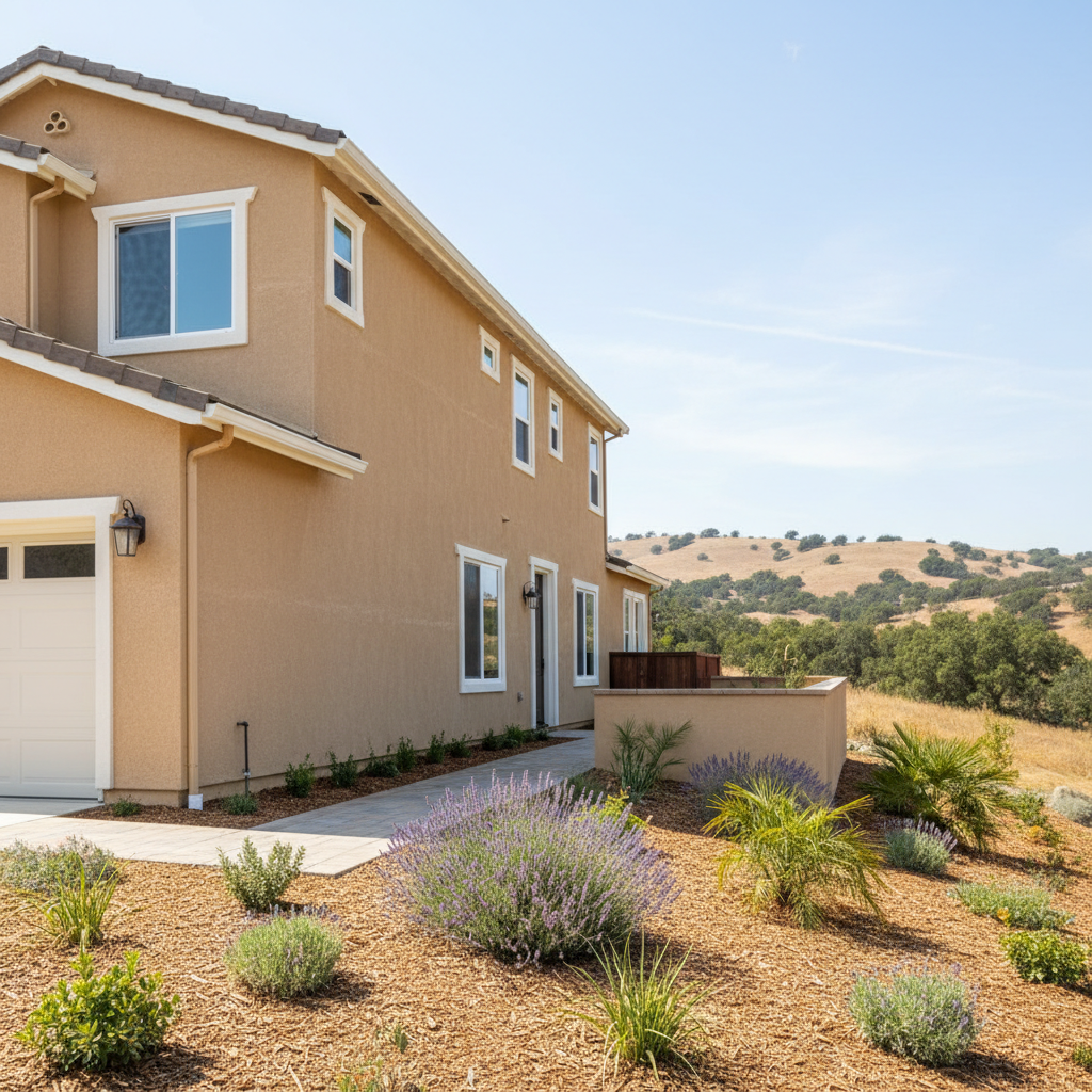 Completed stucco installation work at a residential property in Irvine, CA