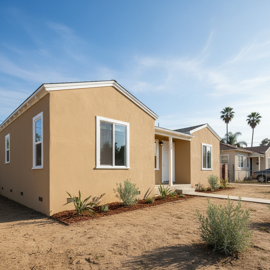 Completed stucco installation work at a residential property in Hawthorne, CA