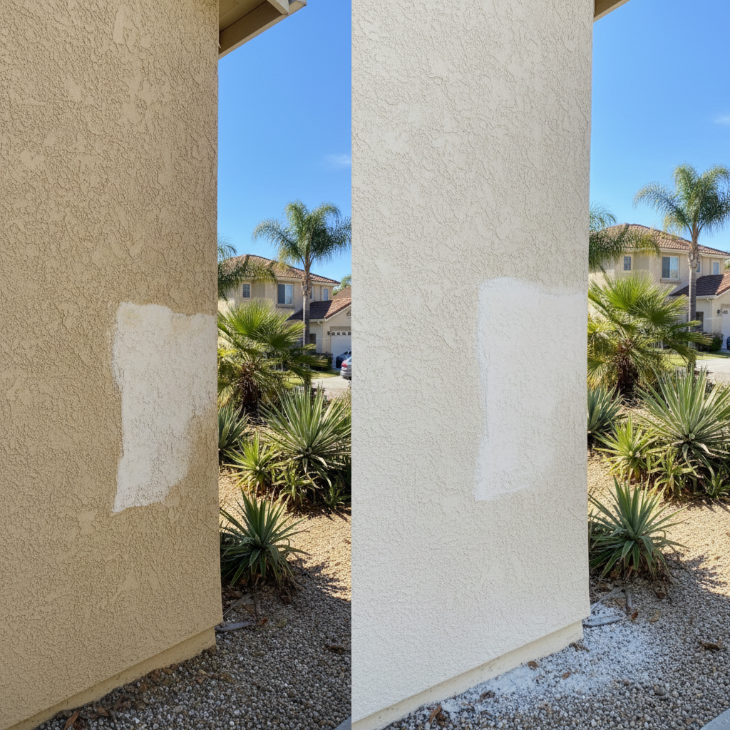 Completed stucco repair work at a residential property in Irvine, CA