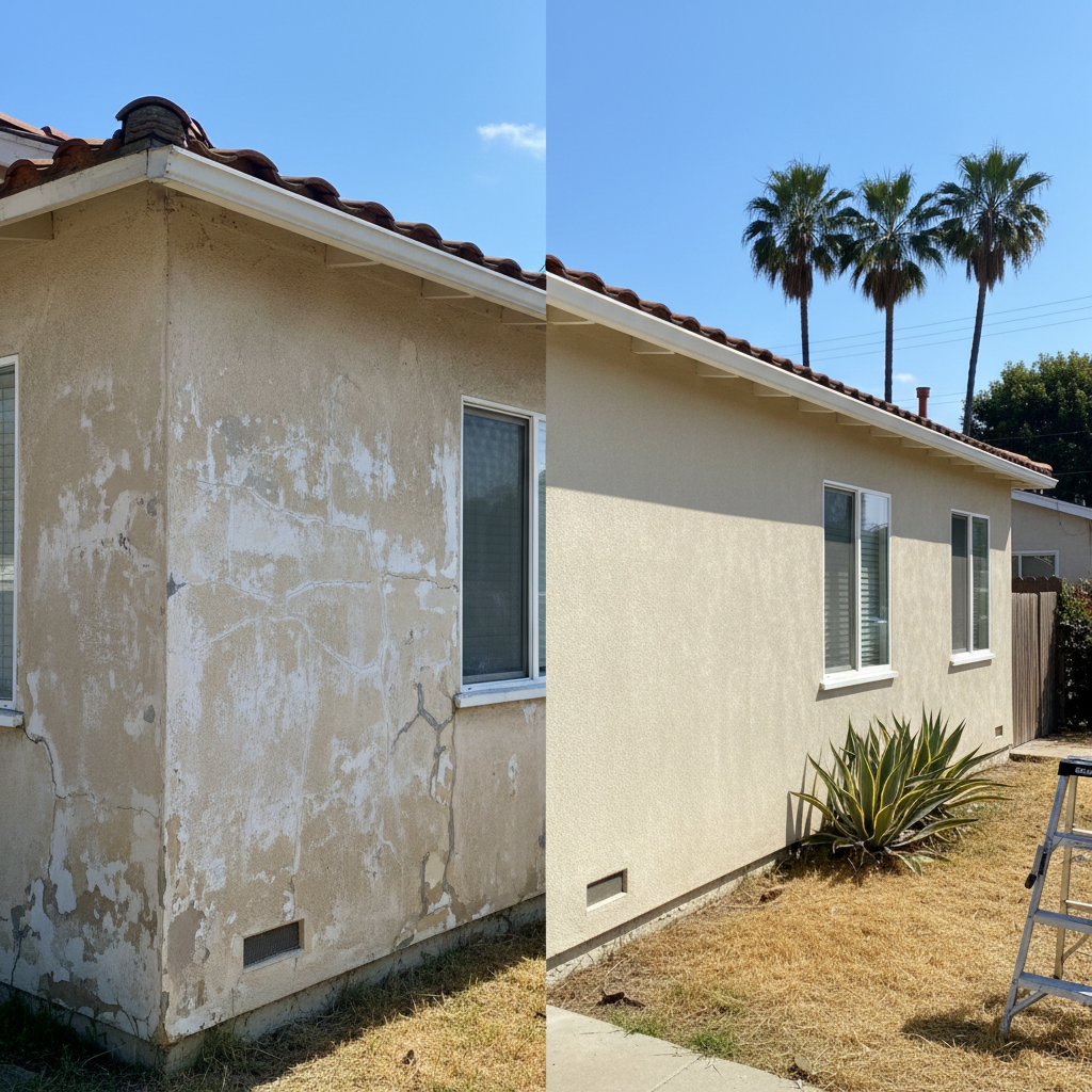 Completed stucco removal work at a residential property in Long Beach, CA