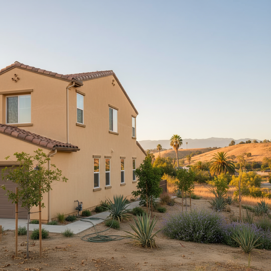 Completed stucco installation work at a residential property in Riverside, CA