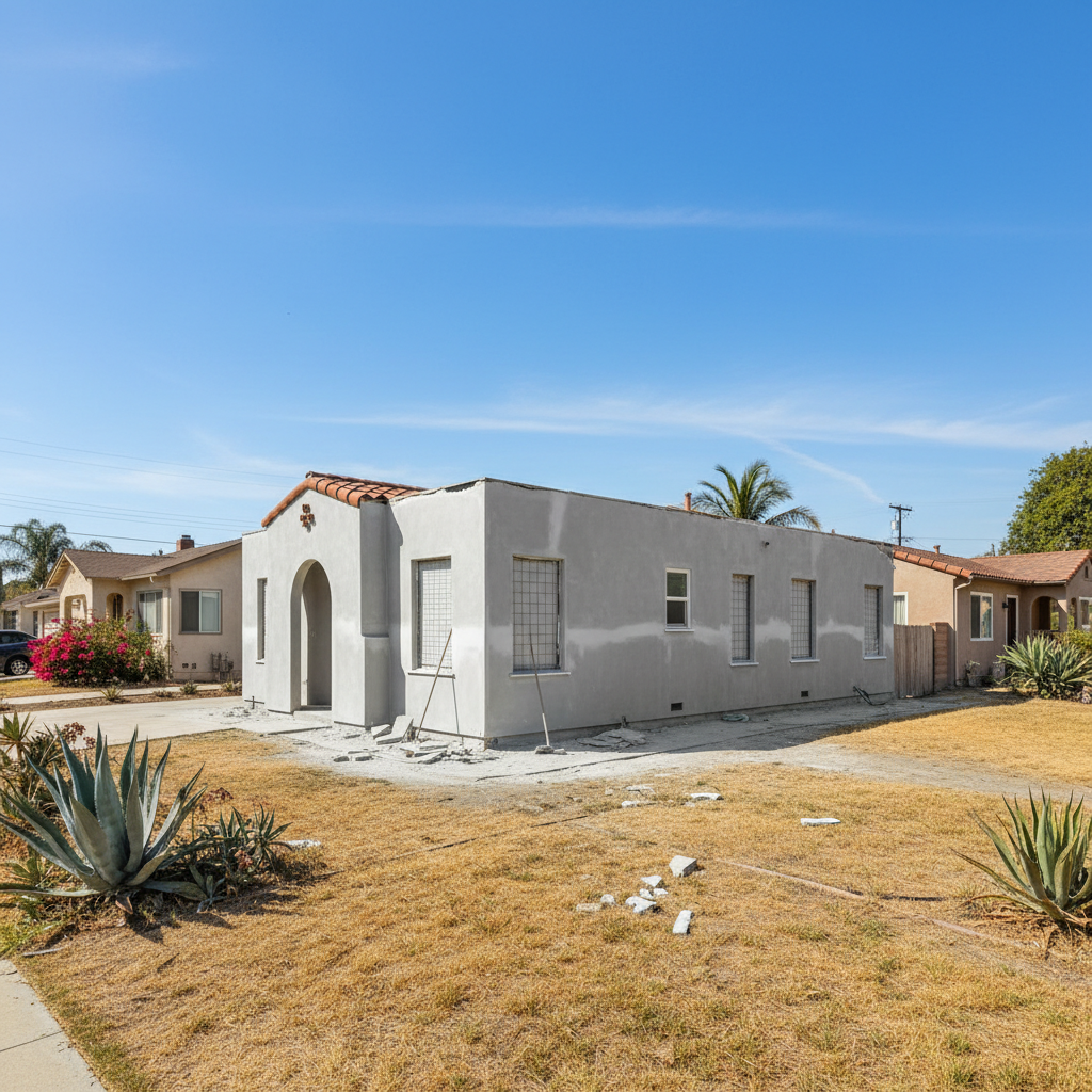 Completed stucco removal work at a residential property in Torrance, CA