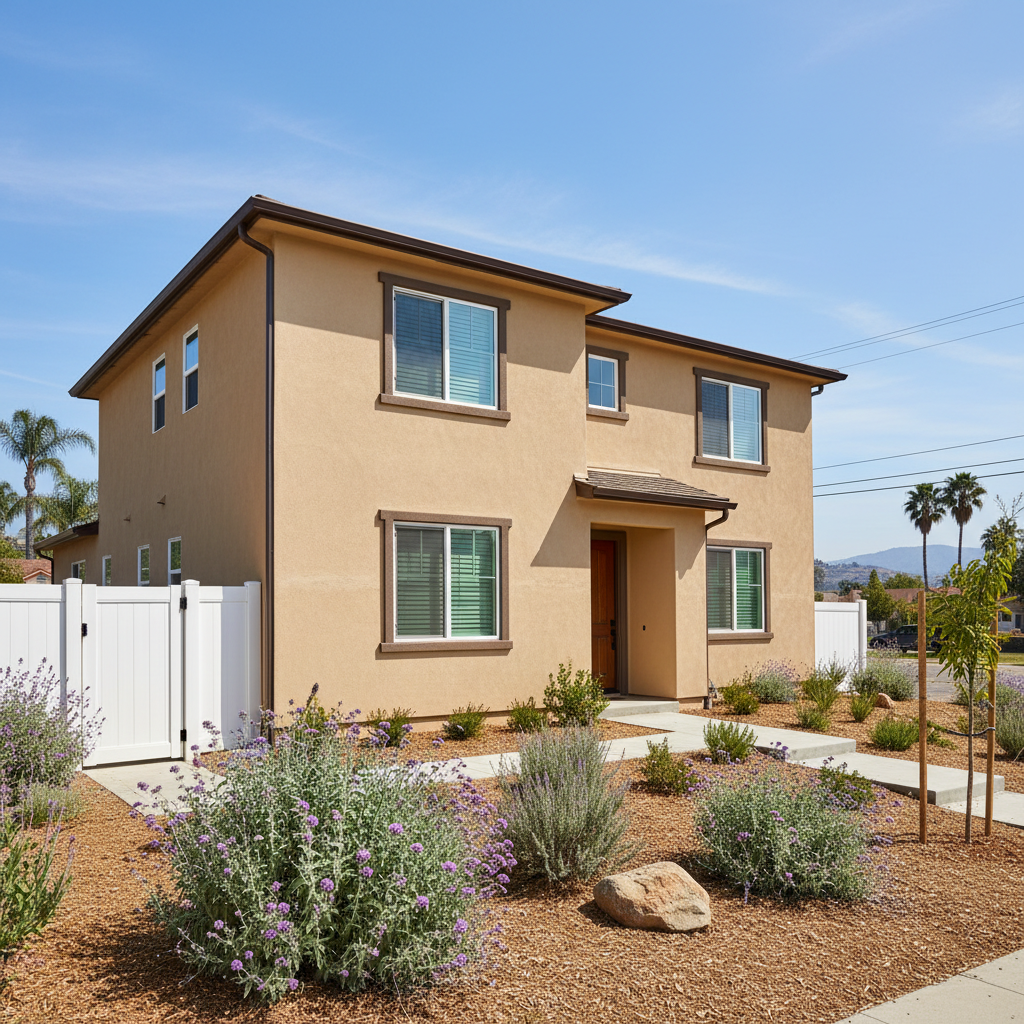 Completed stucco painting work at a residential property in Torrance, CA