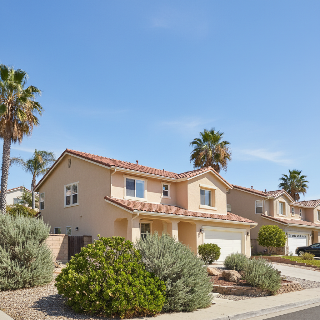 Completed stucco painting work at a residential property in La Mesa, CA