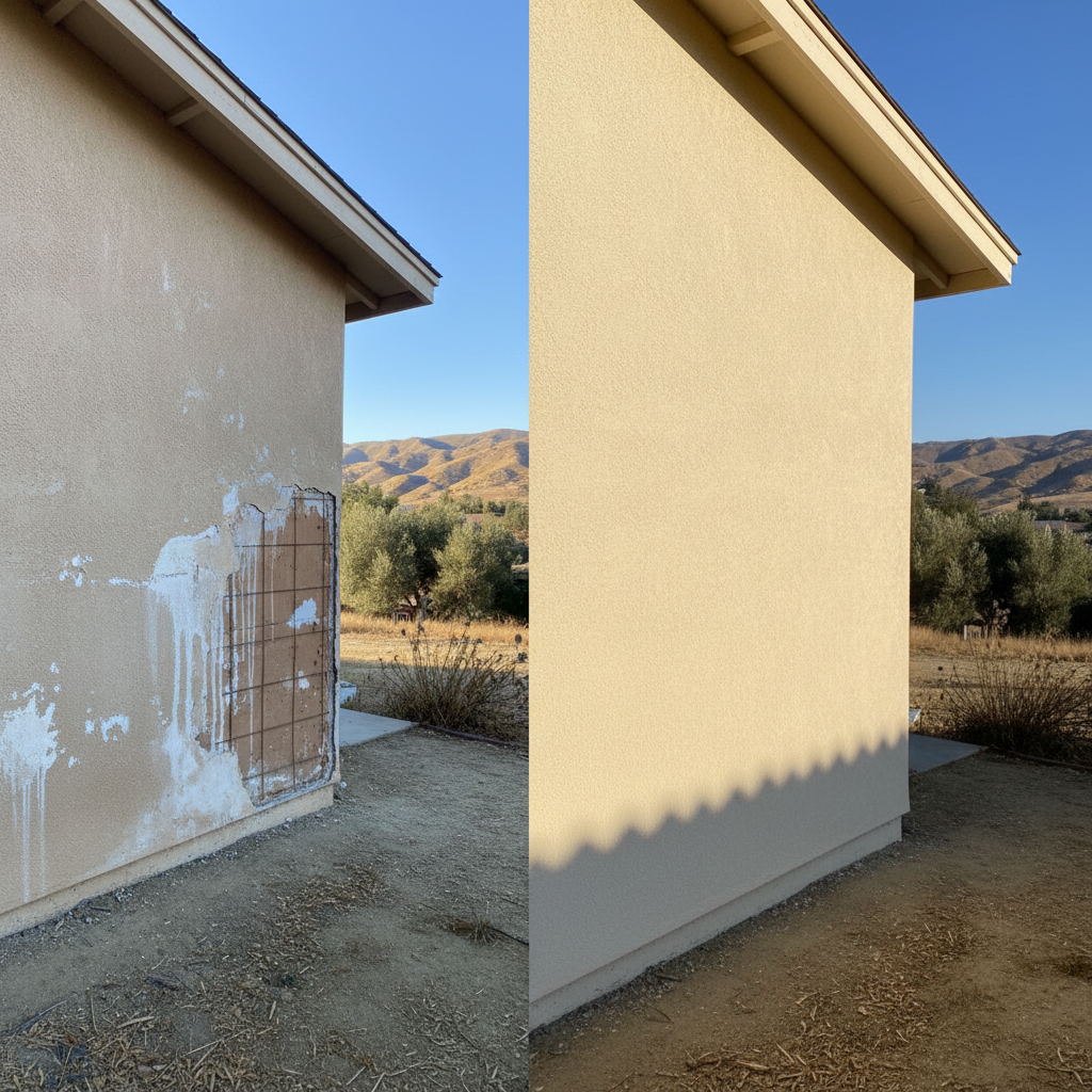 Completed stucco replacement work at a residential property in Visalia, CA