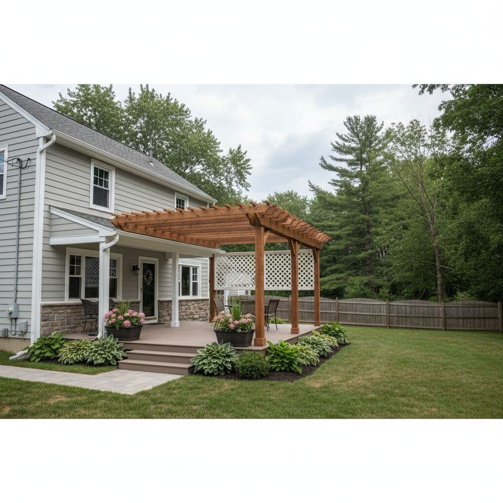 Completed pergola construction work at a residential property in Bristol, CT
