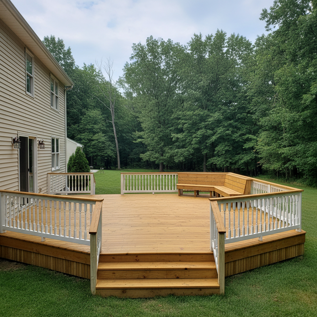 Completed wooden decks work at a residential property in Bristol, CT