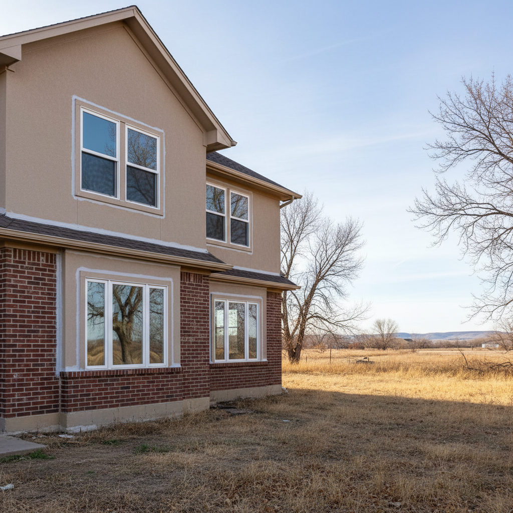 Completed window caulking and sealing work at a residential property in Dodge City, KS