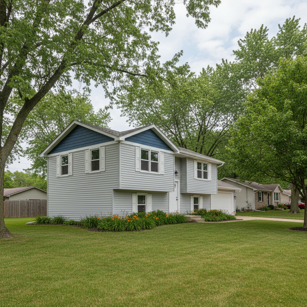 Completed vinyl siding installation work at a residential property in Lawrence, KS