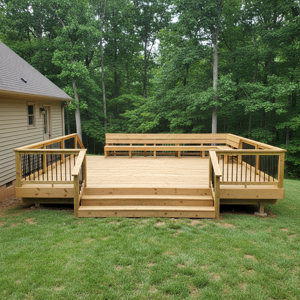 Completed wooden decks work at a residential property in Knoxville, TN