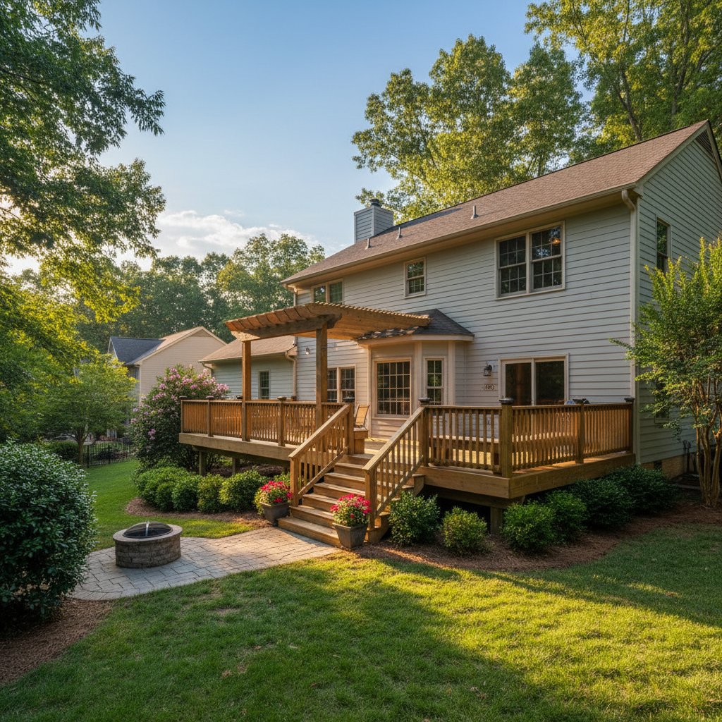 Completed deck construction work at a residential property in Knoxville, TN