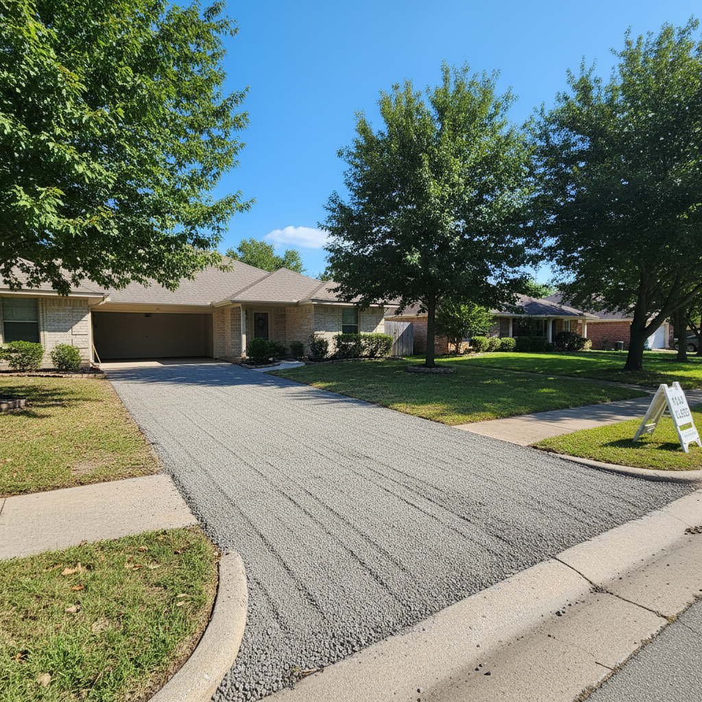 Completed asphalt milling work at a residential property in Fort Worth, TX