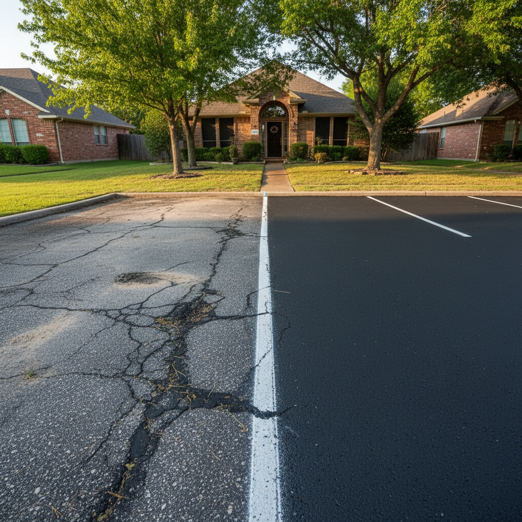 Completed asphalt striping work at a residential property in Fort Worth, TX