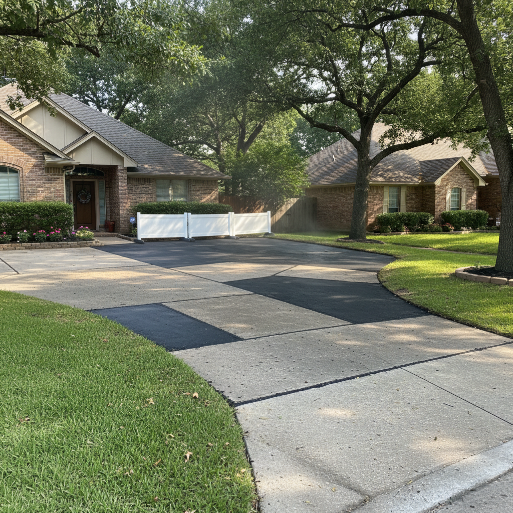Completed asphalt patching work at a residential property in Fort Worth, TX