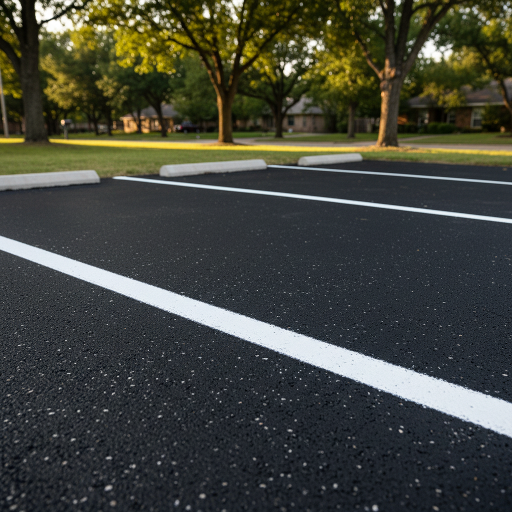 Completed asphalt striping work at a residential property in Irving, TX