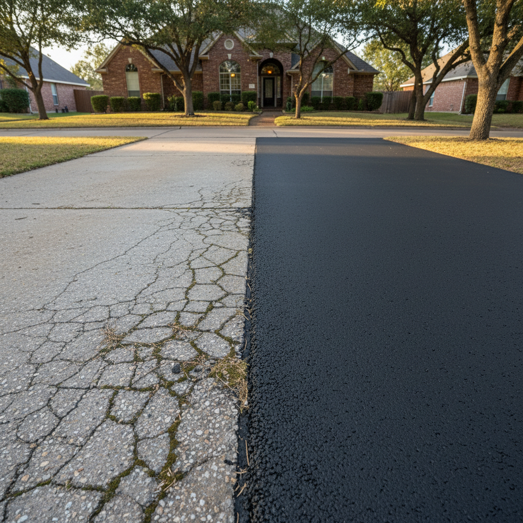 Completed asphalt paving work at a residential property in Fort Worth, TX