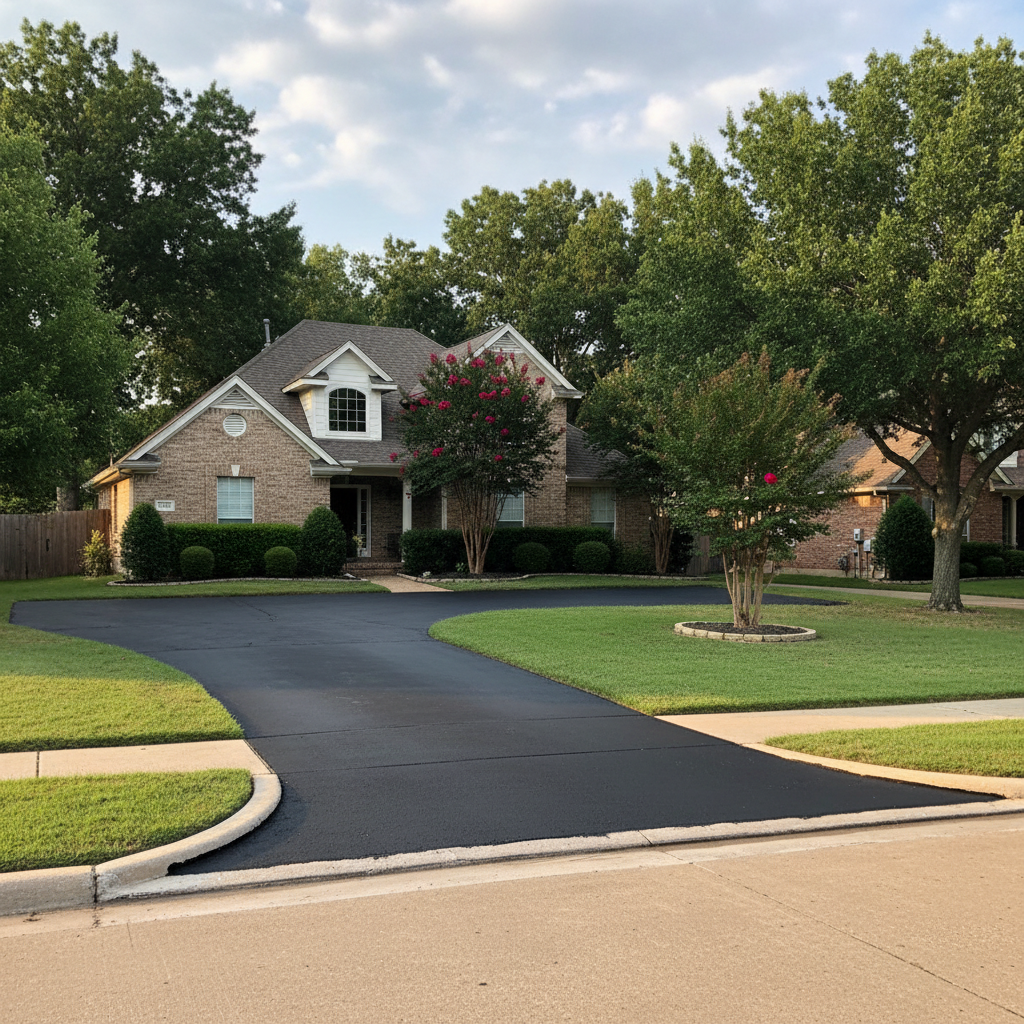 Completed asphalt sealcoating work at a residential property in Fort Worth, TX