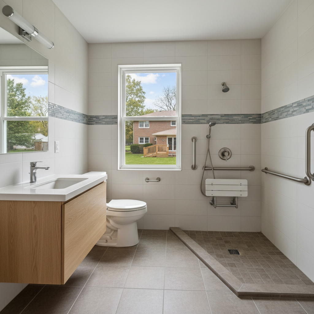 Completed handicap accessible bathrooms work at a residential property in Rockford, IL