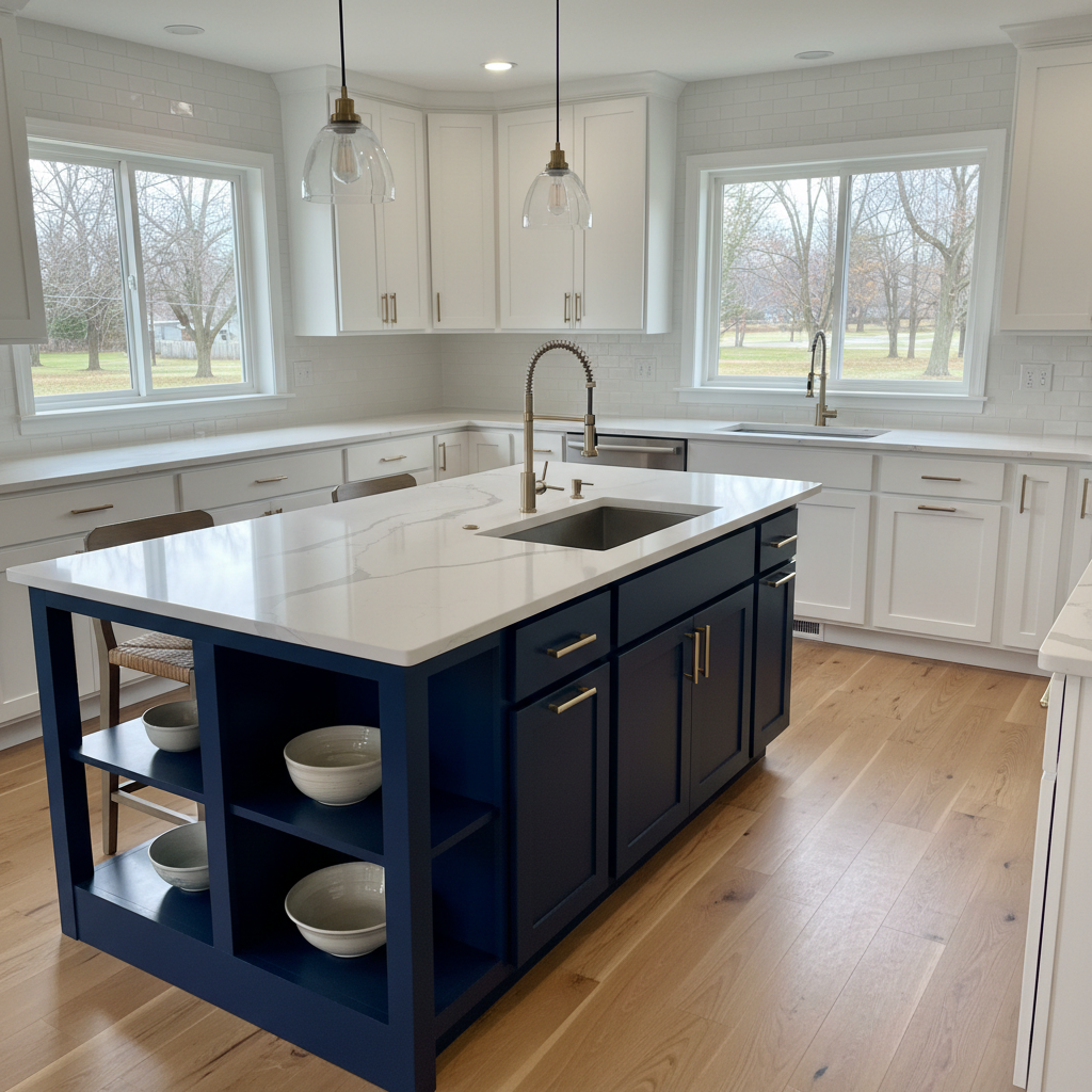 Completed kitchen island installation work at a residential property in Freeport, IL