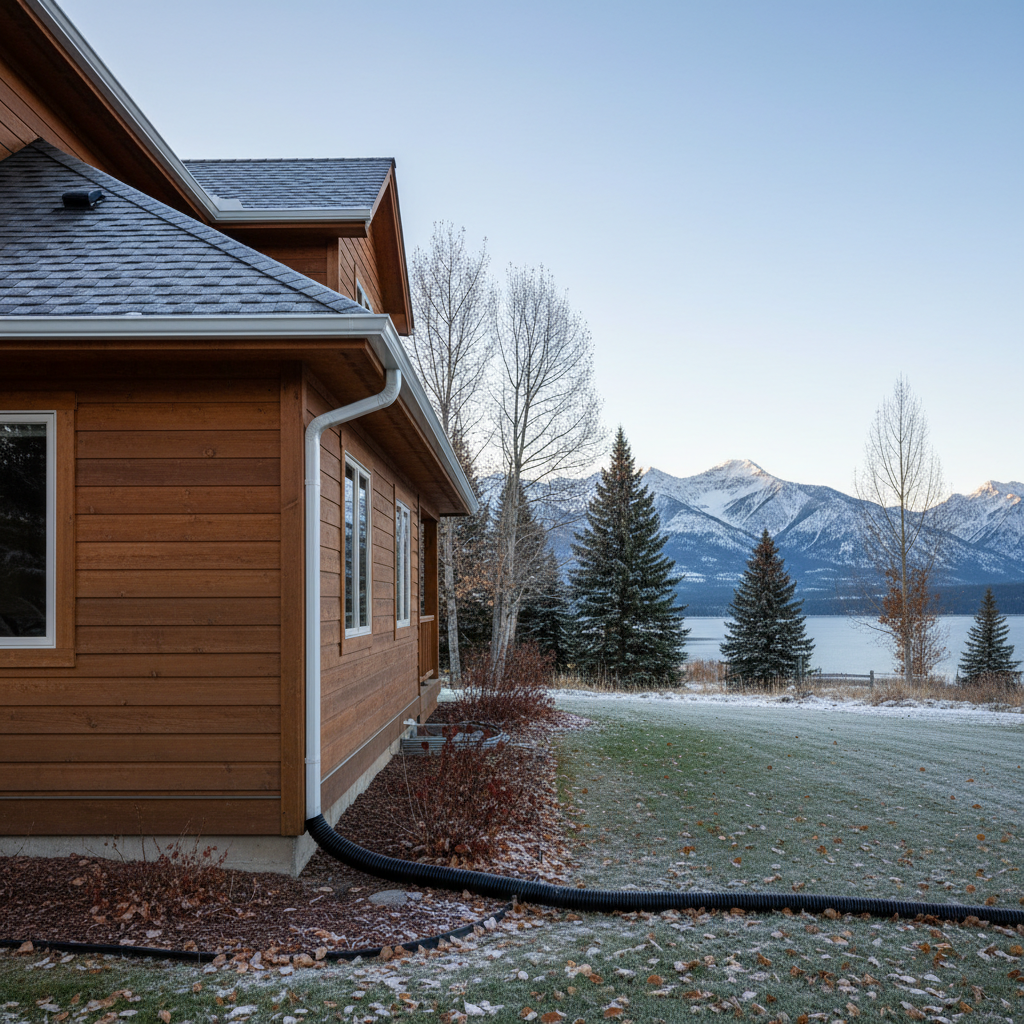 Completed gutter maintenance plans work at a residential property in Whitefish, MT