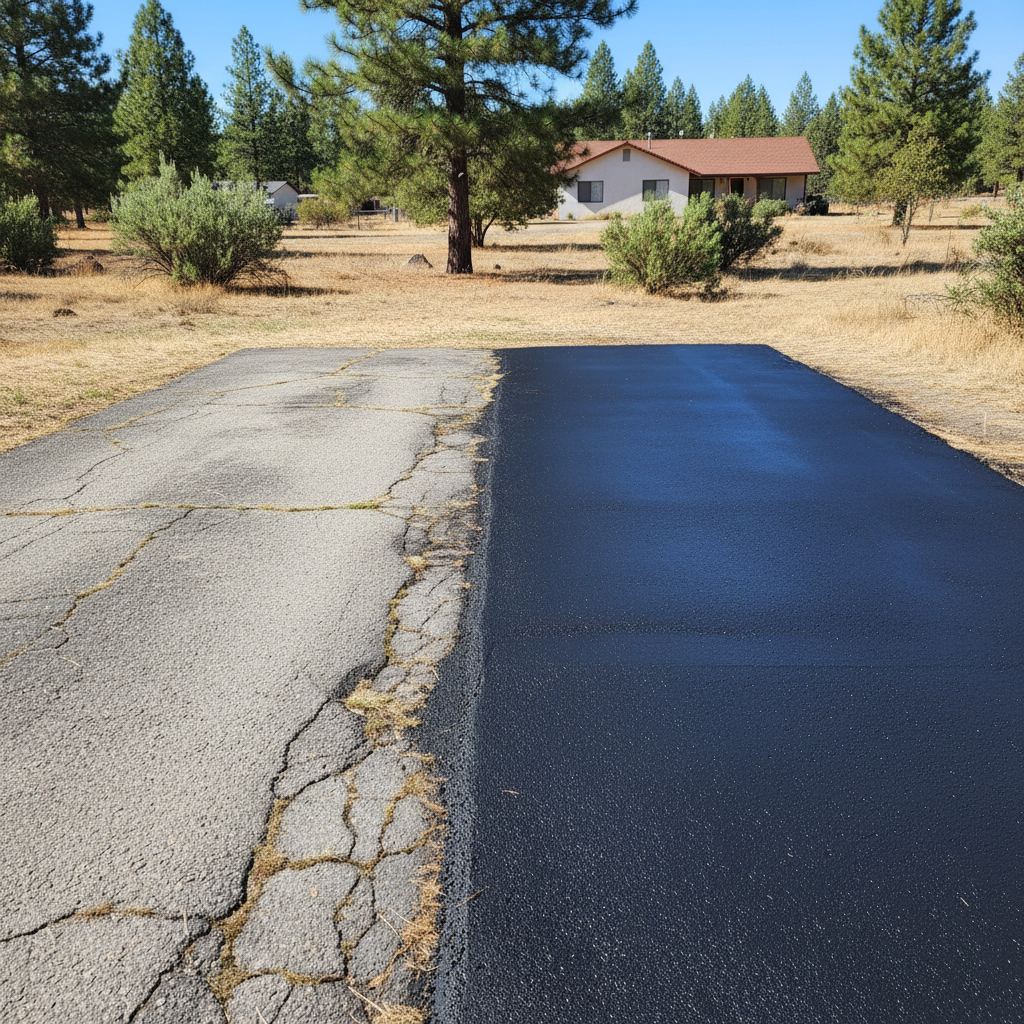 Completed slurry coating work at a residential property in Burney, CA