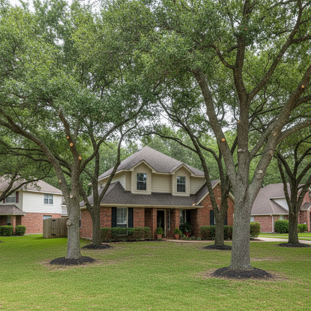 Completed tree pruning work at a residential property in Humble, TX