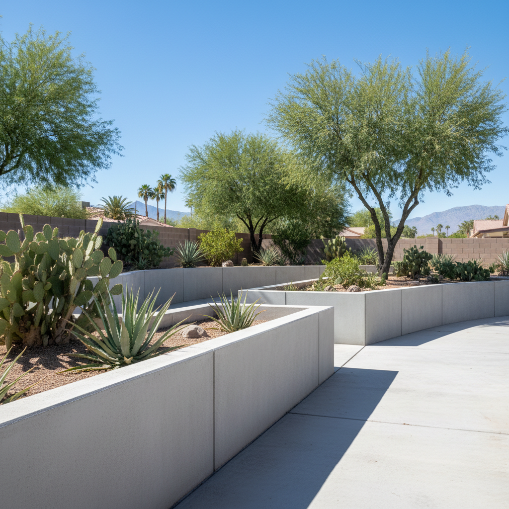Completed concrete retaining walls work at a residential property in Laveen Village, AZ