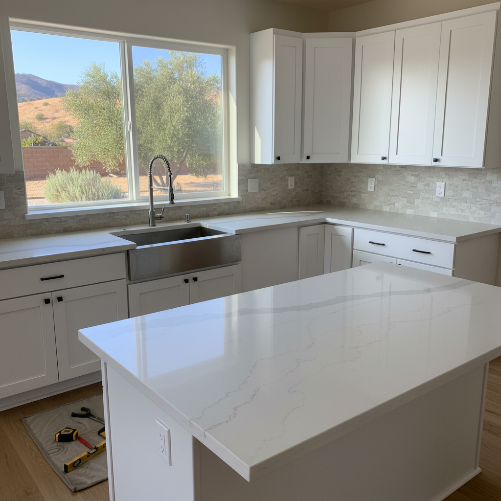 Completed countertop installation work at a residential property in Pomona, CA
