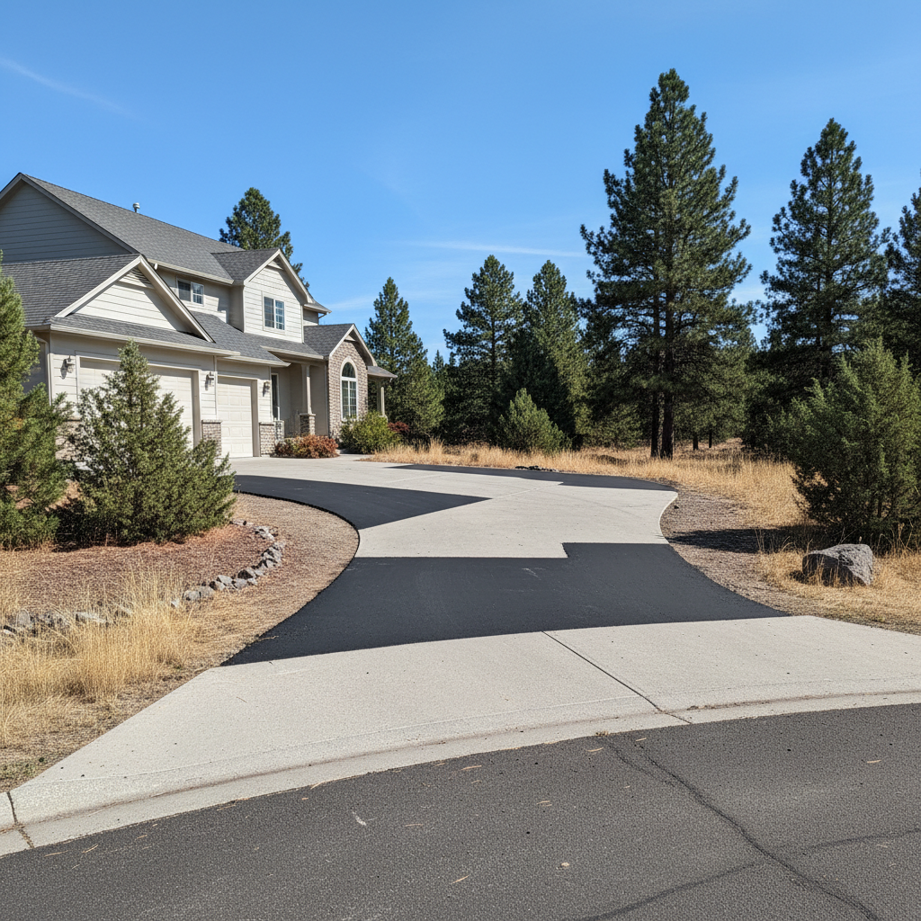Completed asphalt patching work at a residential property in Sisters, OR