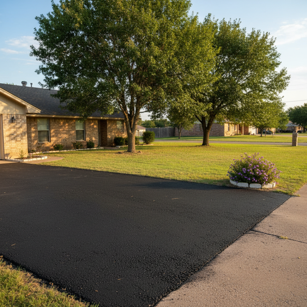 Completed asphalt patching work at a residential property in New Deal, TX