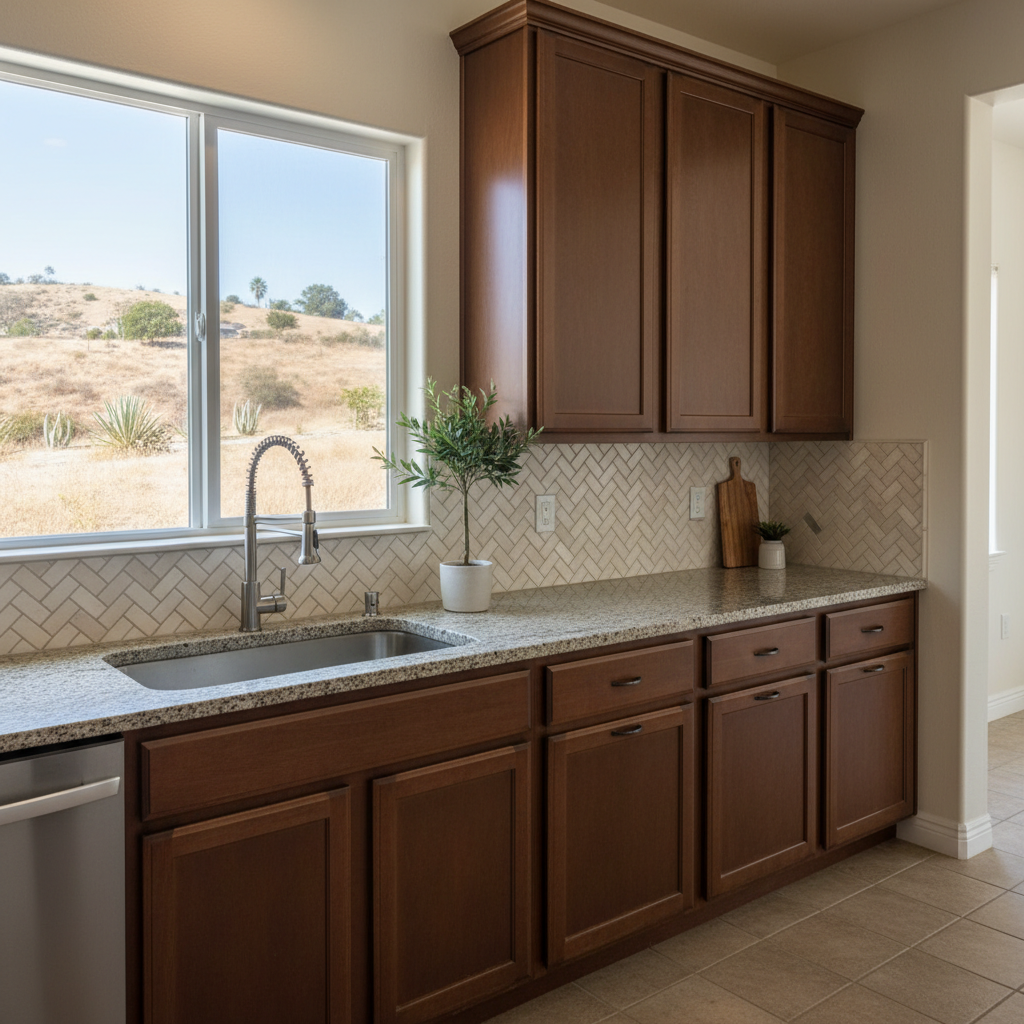 Completed backsplash installation work at a residential property in Pomona, CA