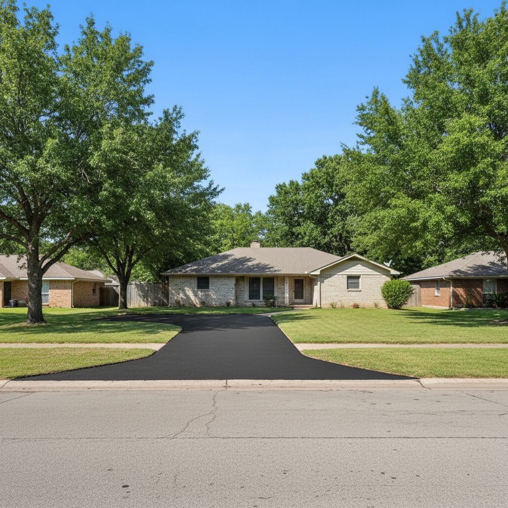Completed asphalt repair work at a residential property in New Deal, TX