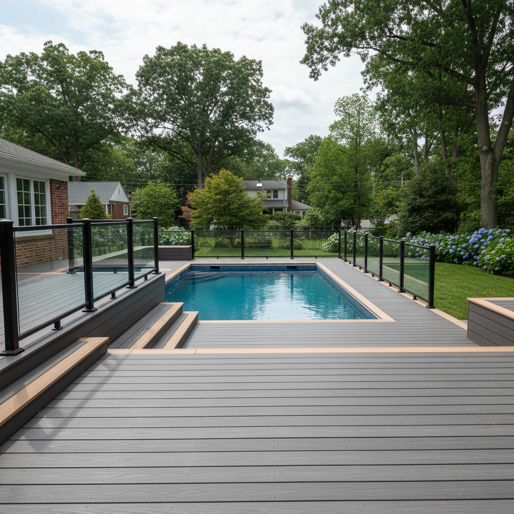 Completed pool decks work at a residential property in Brookline, MA