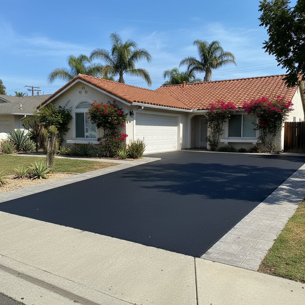 Completed residential asphalt work at a residential property in Garden Grove, CA
