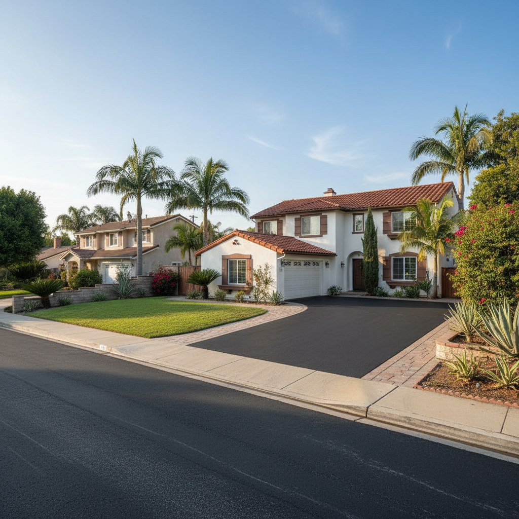 Completed asphalt paving work at a residential property in North Hollywood, CA