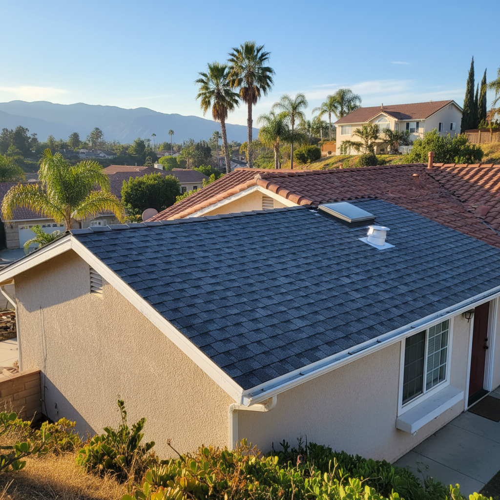 Completed roof repair work at a residential property in Alhambra, CA