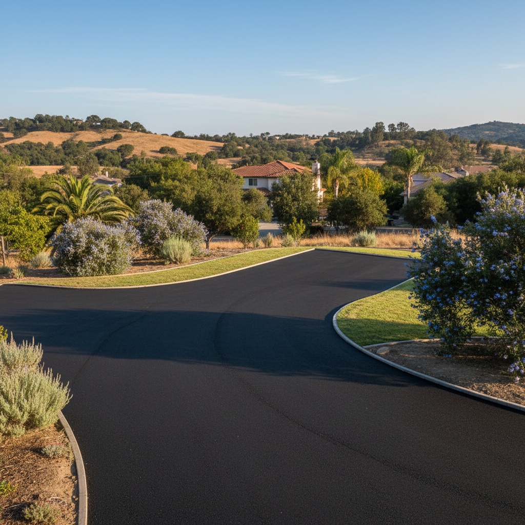 Completed asphalt paving work at a residential property in Garden Grove, CA