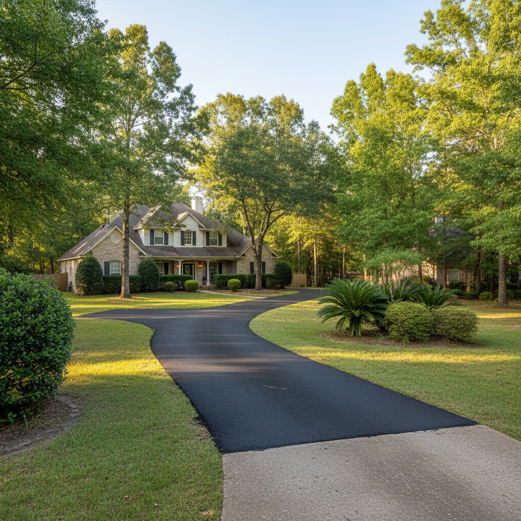 Completed asphalt patching work at a residential property in New Caney, TX