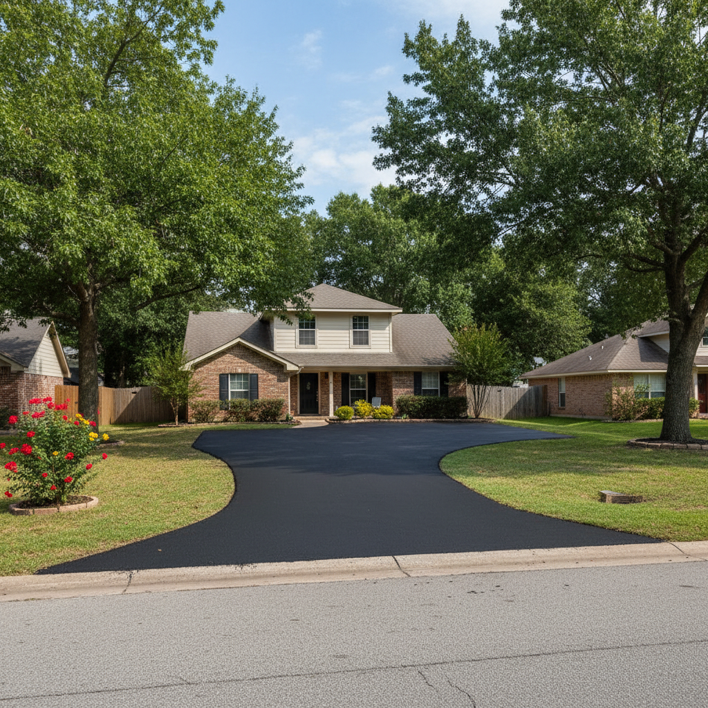 Completed asphalt paving work at a residential property in New Caney, TX