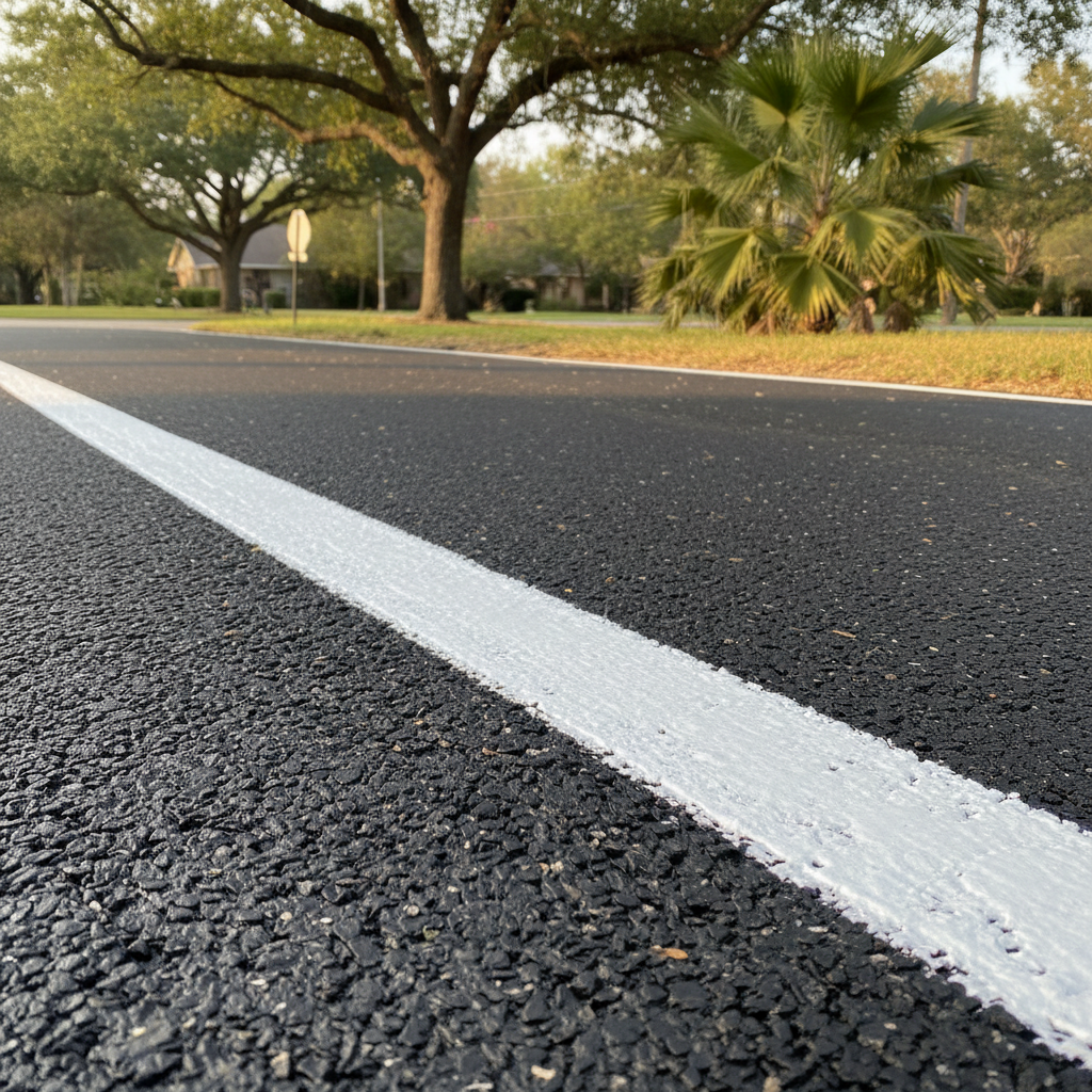 Completed asphalt striping work at a residential property in Houston , TX