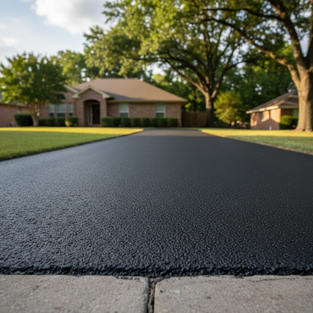 Completed driveway paving work at a residential property in Humble, TX